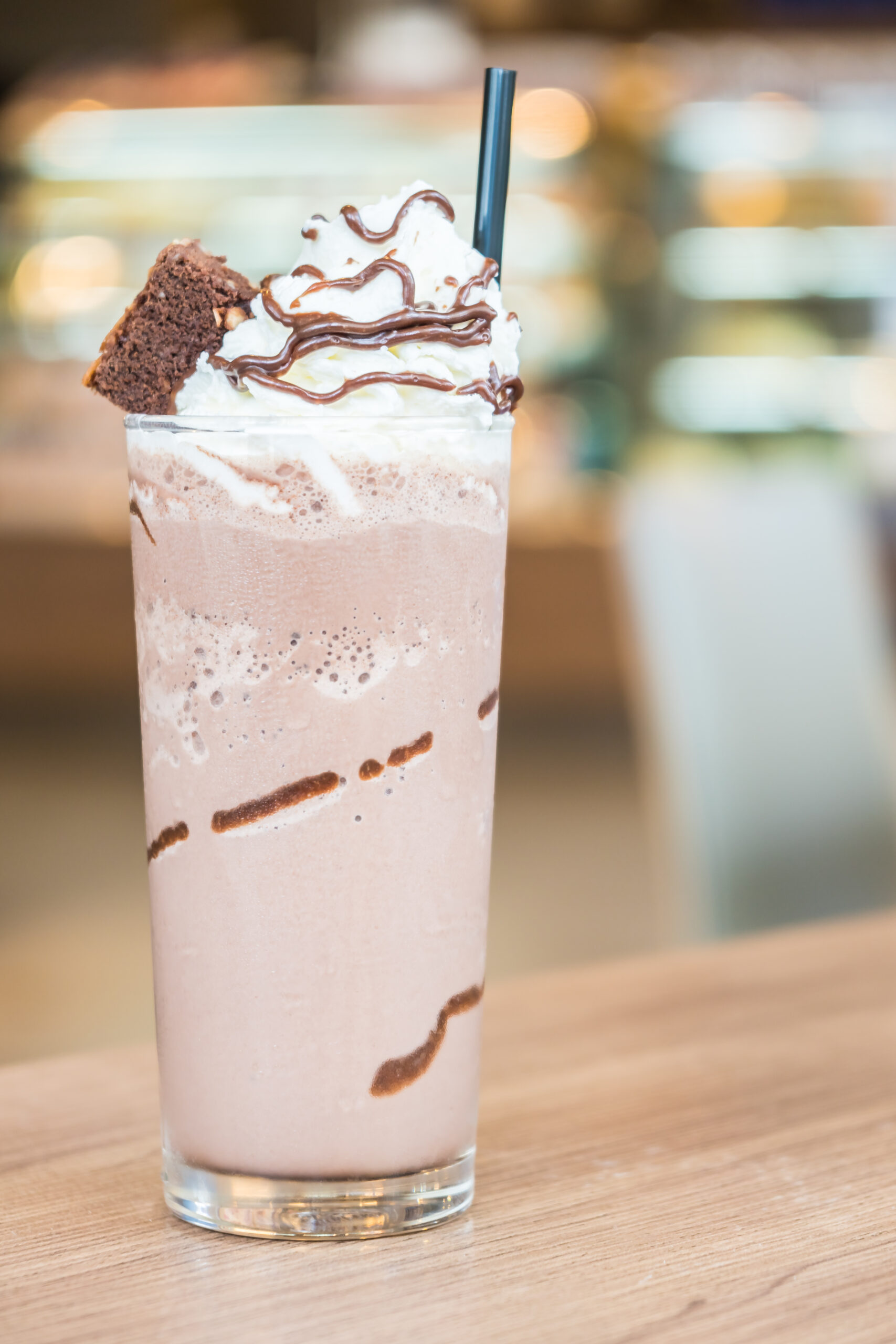 Chocolate smoothie with brownie on top